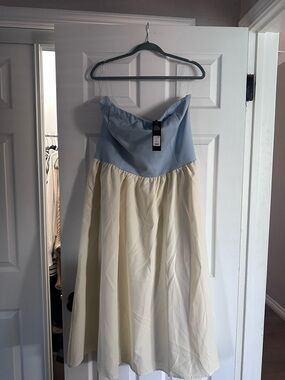 Fashion Nova Strapless Light Blue and Cream Midi Dress